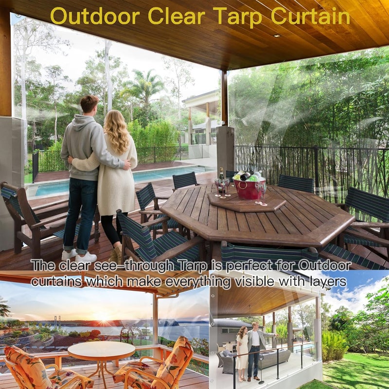 LC&QS Clear Tarp 3x6ft Clear Tarps Heavy Duty Water Resistant,14Mil Thickened Transparent Tear Resistant PVC Vinyl Tarpaulin Enclosurewith Grommets and Reinforced Edges for Patio,Porch and Outdoor - Image 2